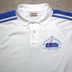 80s Vintage Print-Ons Polo Shirt 1988 Summer Ministries Religious USA Size M